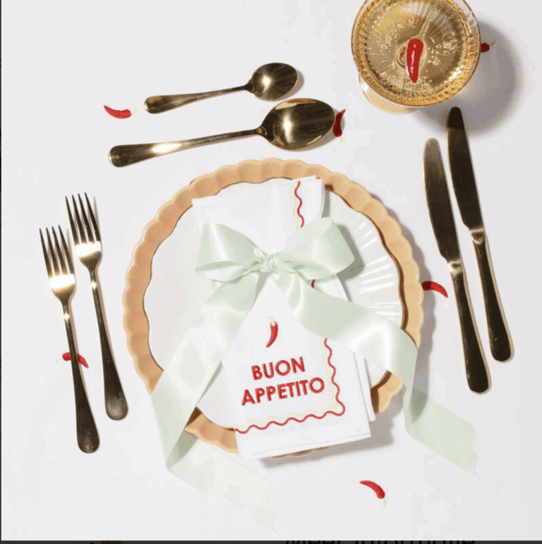Vondels 2 Servetten Buon Appetito geborduurd 45cm (pre-order Levering vanaf 25-09-2025)