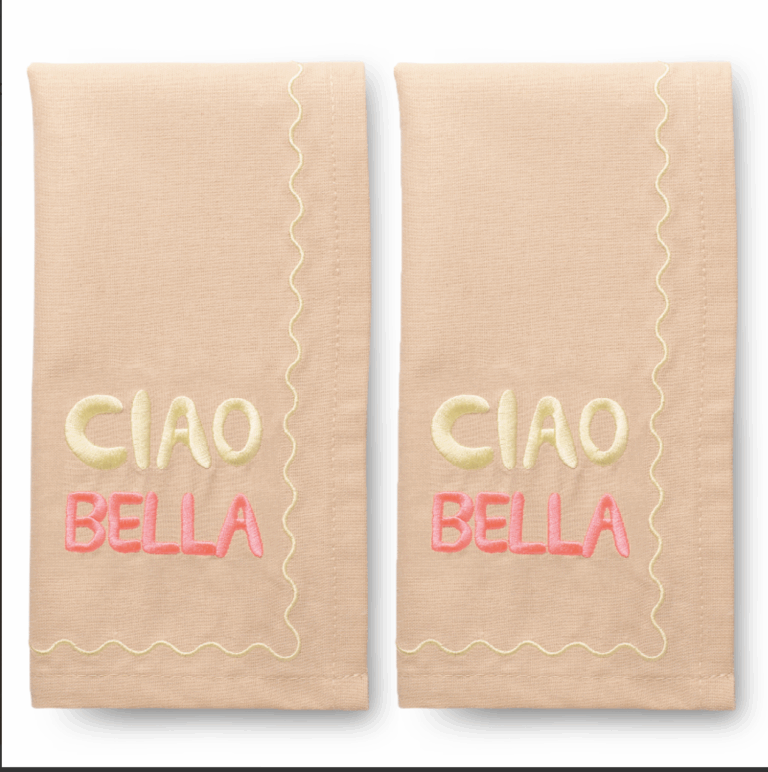 Vondels 2 Servetten Ciao Bella geborduurd 45cm (pre-order Levering vanaf 25-09-2025) - Afbeelding 2